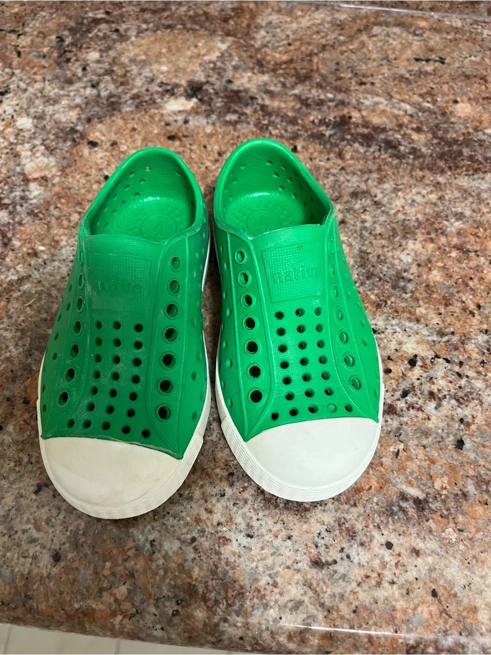 Native Kids Water Shoe Slip-On in Bright Green with White Toe